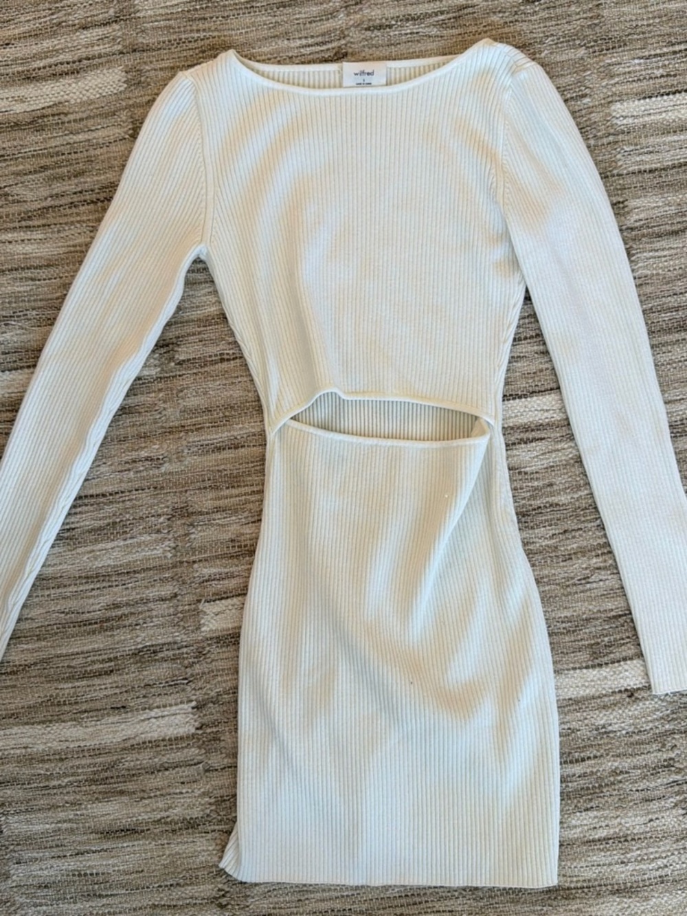 Wilfred Ivory Ribbed Cutout Long Sleeve Bodycon Dress